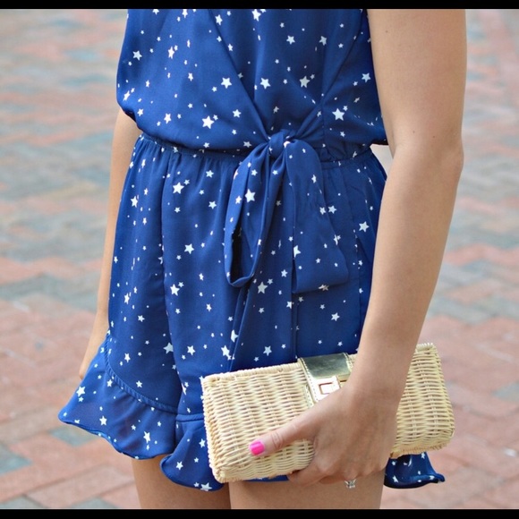Star Print Ruffle Hem romper in Navy XS - Picture 3 of 6